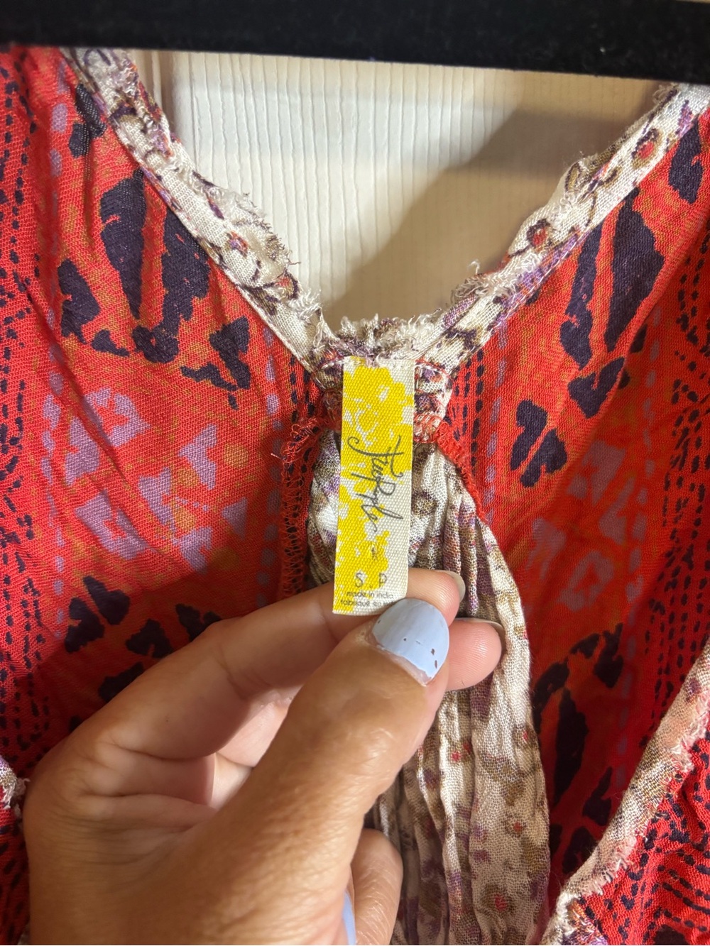 Free people  Red and Cream Mixed-Print Mini Dress - Picture 2 of 3